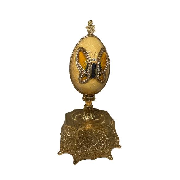 Kingspoint Design Egg With Butterflies Collection Music Box. Faux Marble Egg - Picture 1 of 12